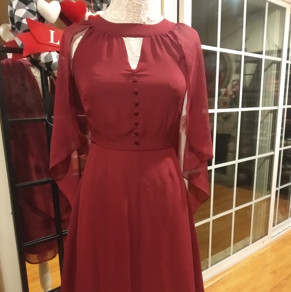 ModCloth Burgundy Cape Dress